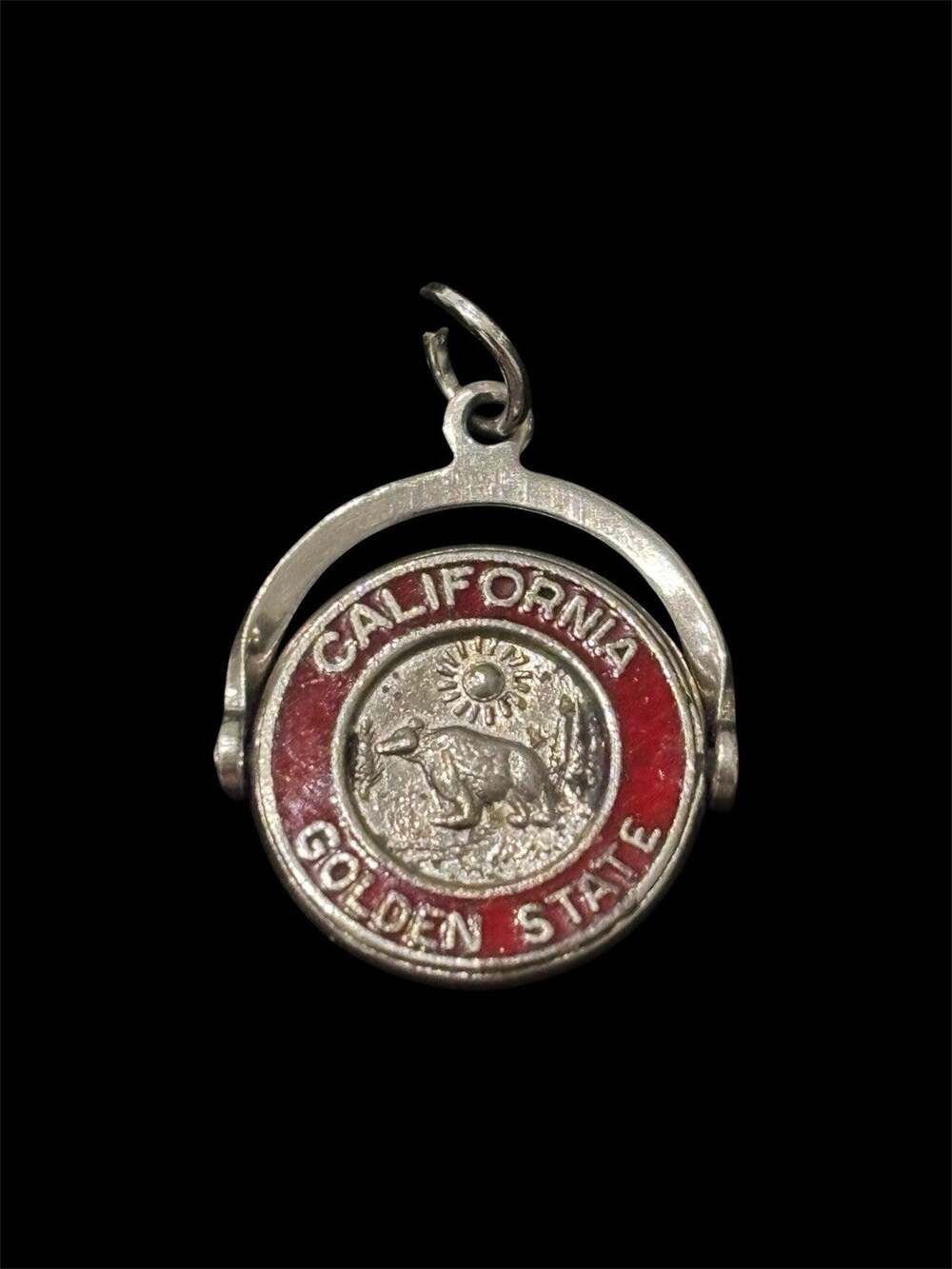 Vtg Sterling Silver Articulated California State Seal Charm 925 Red Enamel